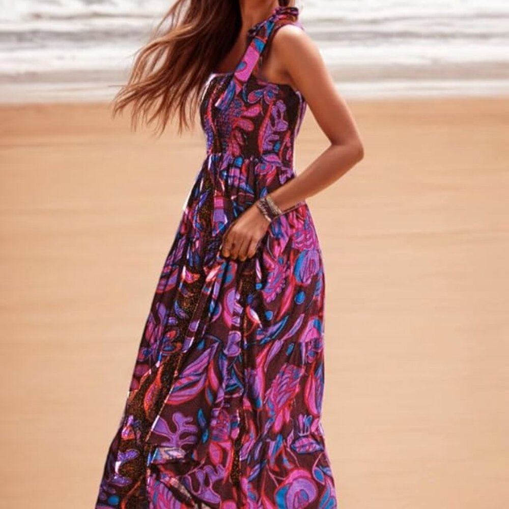 Maxi Tie-Shoulder Dress in Purple Floral